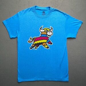 MV Sport Mens Medium Blue Pinata Bull Graphic T Shirt Short Sleeve Cotton